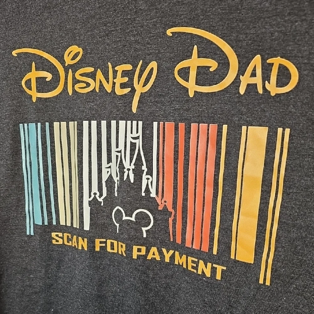 Circle Clothing Disney Dad Charcoal Gray T-Shirt Barcode Scan For Payment XL